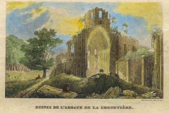 Gravure colorisée des ruines de l'église abbatiale de l'Abbaye de la Grainetiière