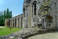 Absidioles de l'église abbatiale et mur Est de l'abbaye en arrière-plan