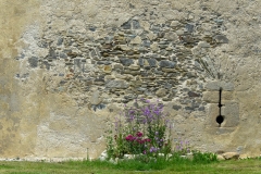 Plan rapproché sur le mur circulaire de la Tour de l'abbé